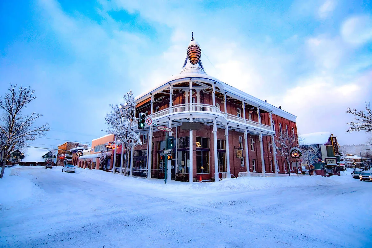 Snow-covered downtown Flagstaff